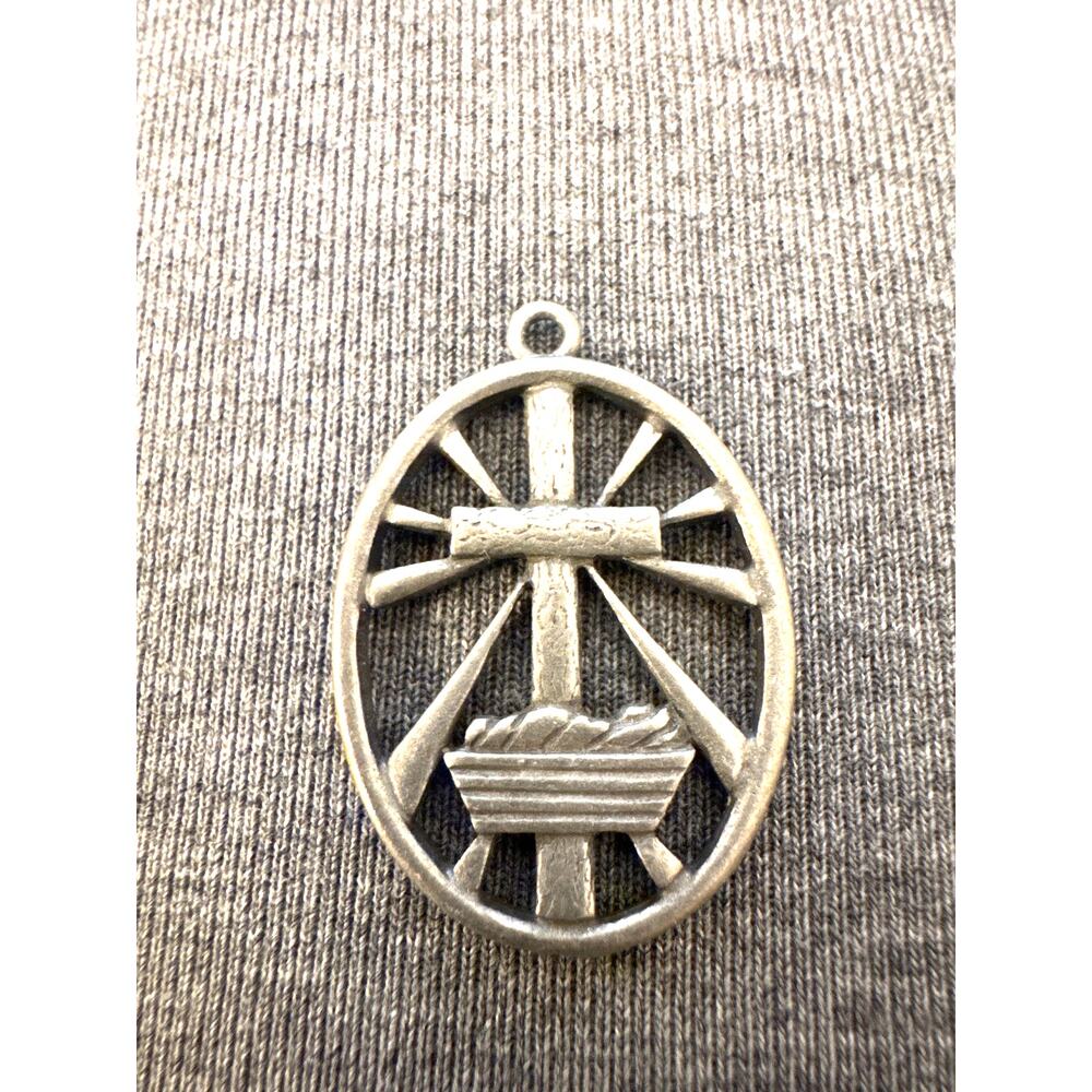 Vintage Cross and Crib Sunburst Pendant Pewter Vintage